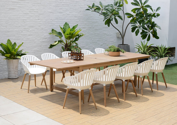 Amazonia Leyland 11 Piece Extendable Patio Dining Set, White Chairs
