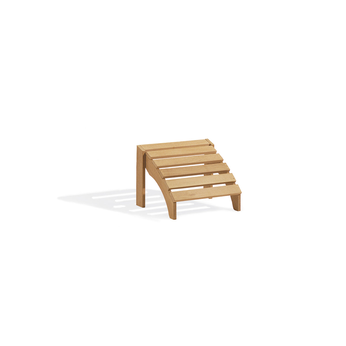 Slatted teak Adirondack footstool, shown against a plain background