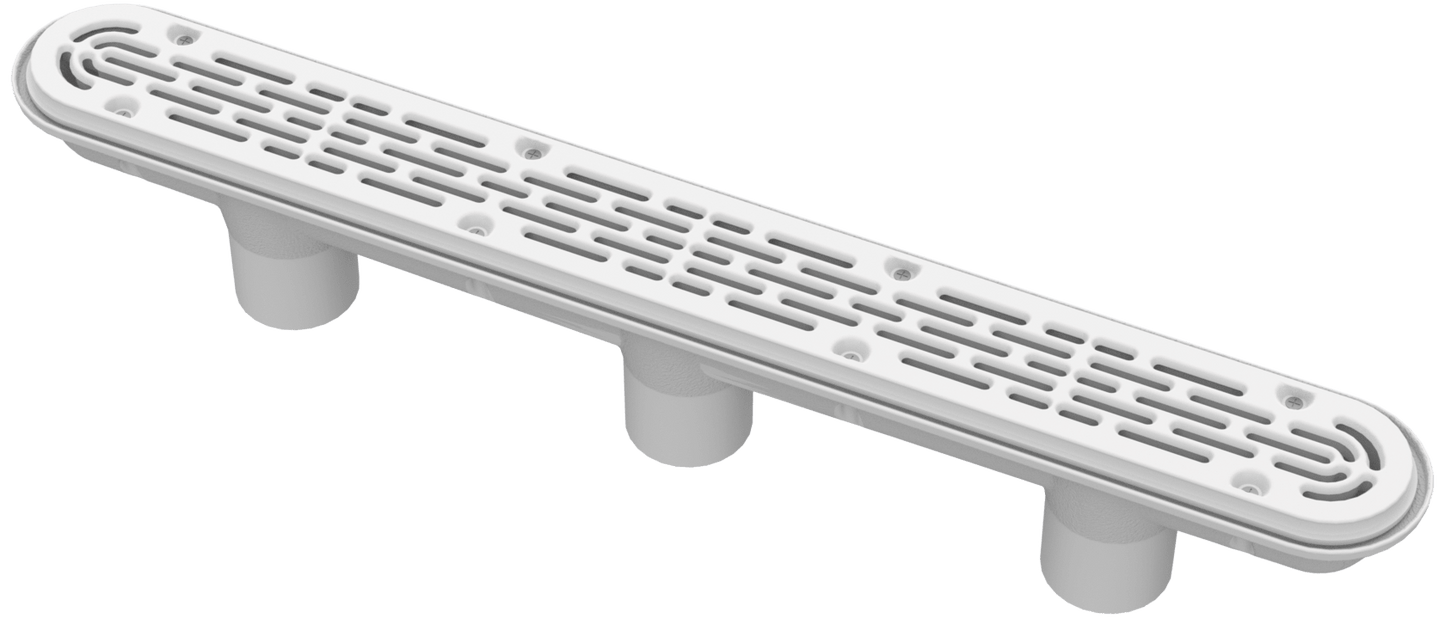 AquaStar 32CDFL105 channel drain body with integrated 3-port sump