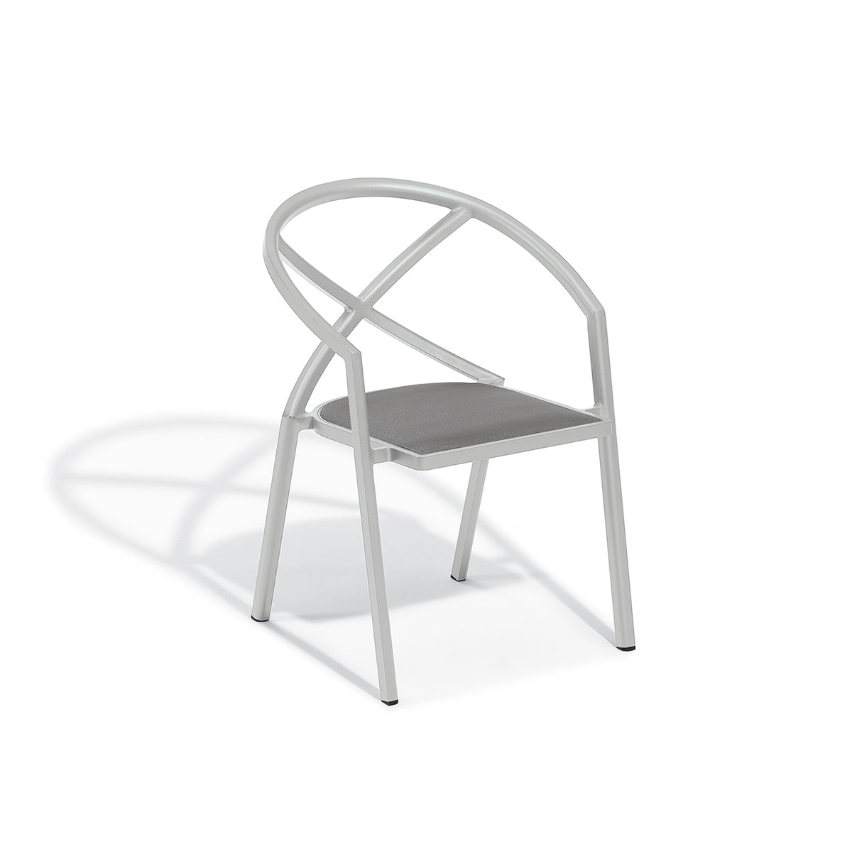 Lightweight sling dining armchair on a Flint powder coated aluminum frame, shown against a plain background