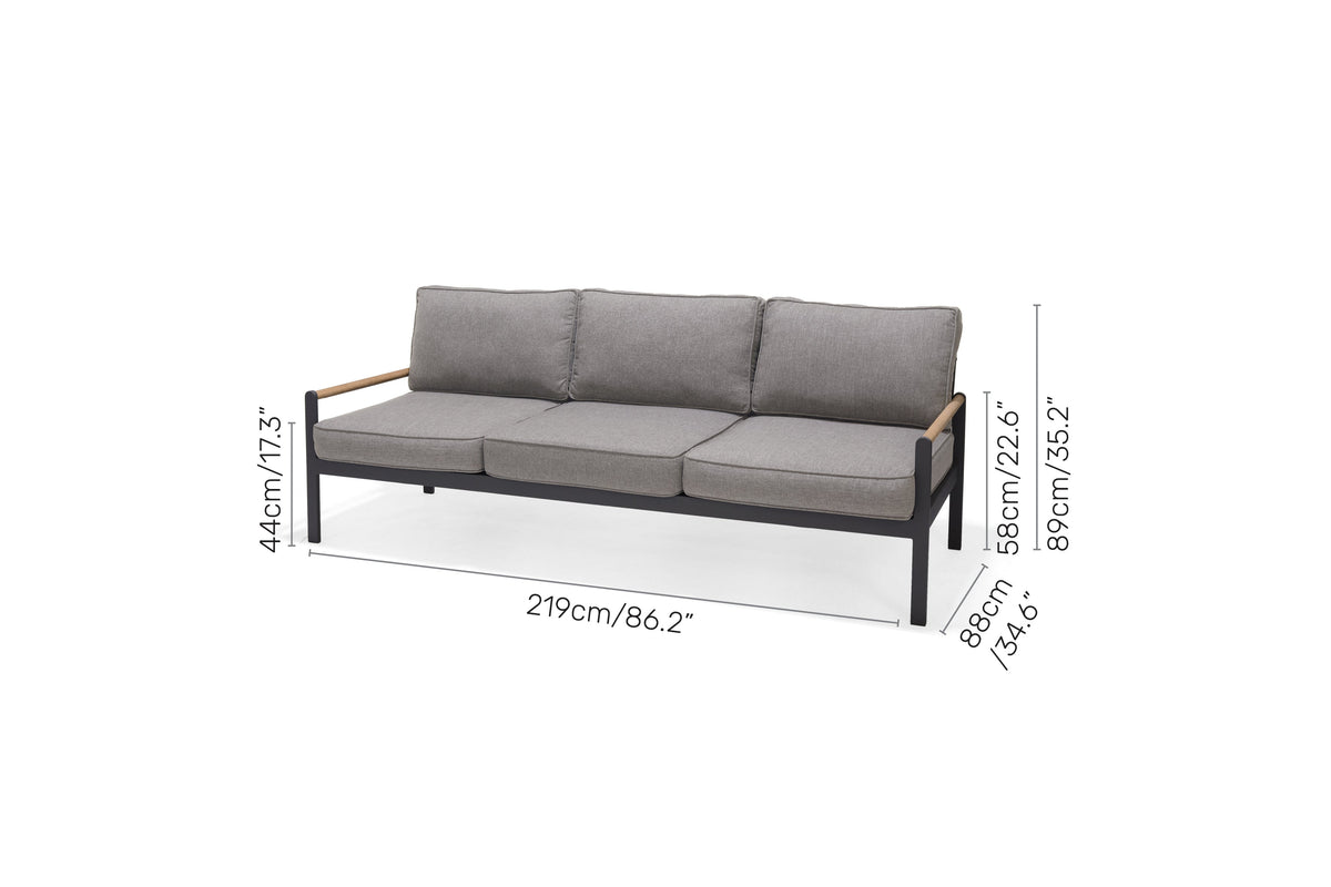LifestyleGarden Amber Teak and Aluminum Outdoor Sofa, 3 Seat