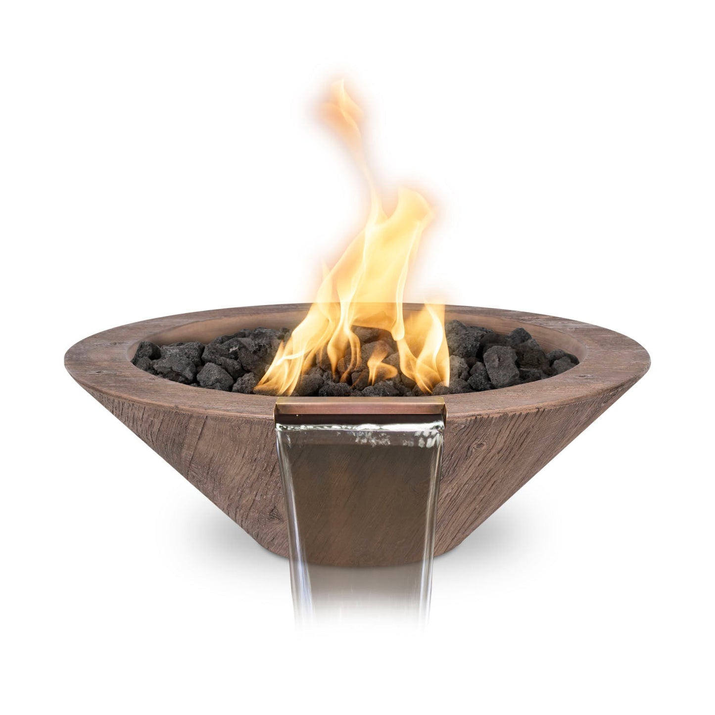The Outdoor Plus Cazo Fire & Water Bowl, 32", GFRC Wood Grain | OPT-32RWGFW