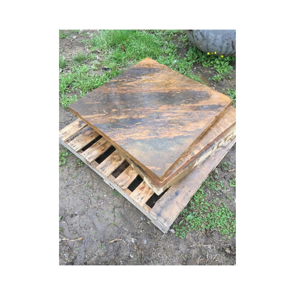 Fire Pit Art Stone Base made from Tennessee Crab Orchard variegated limestone flagstone