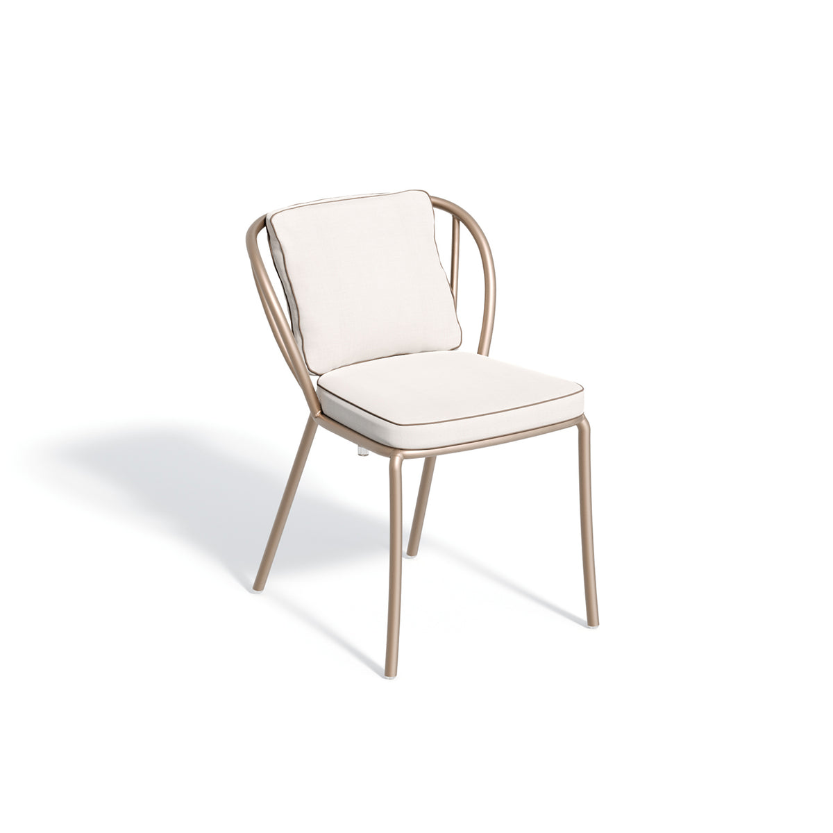 The same armless dining chair shown in a warmer taupe powder coat finish