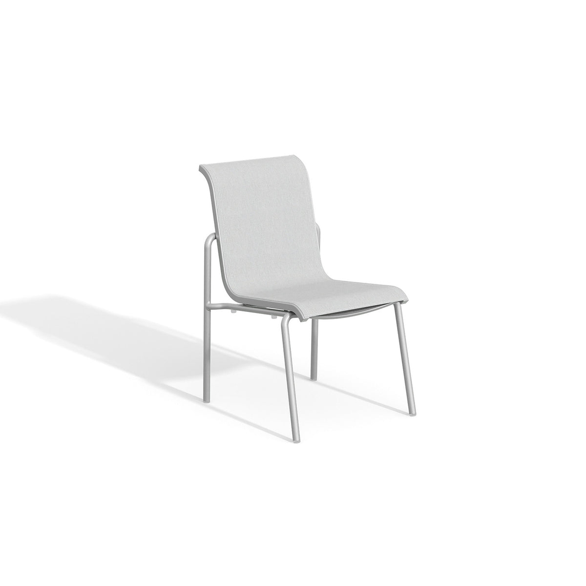 Armless sling dining chair on a Flint powder coated aluminum frame, photographed on a plain white background