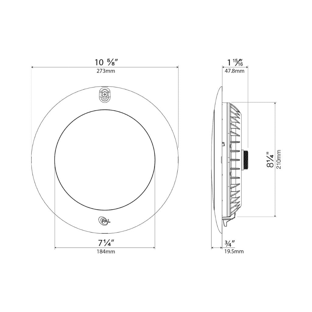 PAL Lighting EvenGlow LED Pool Light with multi-color lighting and remote control."