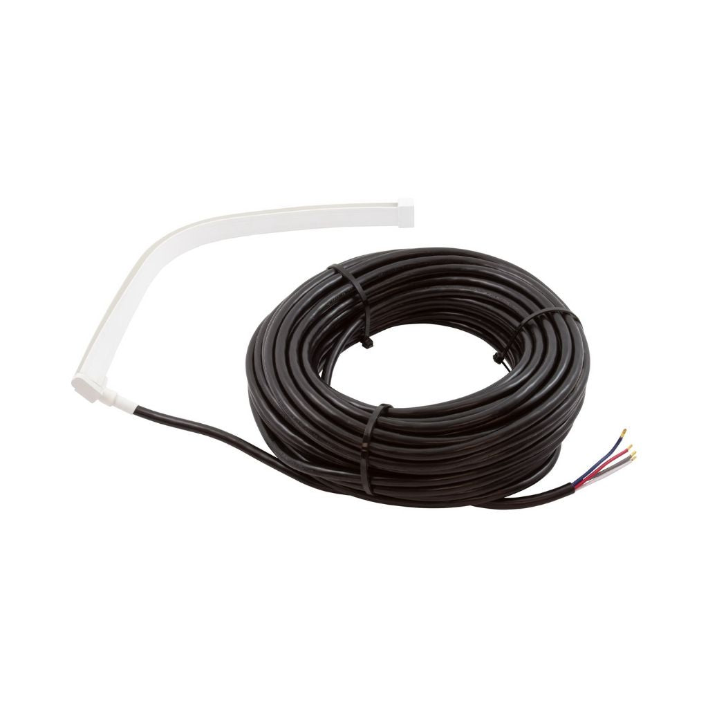 PAL Lighting EvenFlow Waterblade Light illuminating a cascading water feature with vibrant, evenly distributed LED lighting. Designed for pools, spas, and fountains, with a durable, weather-resistant build and an 80-ft cord for flexible installation.