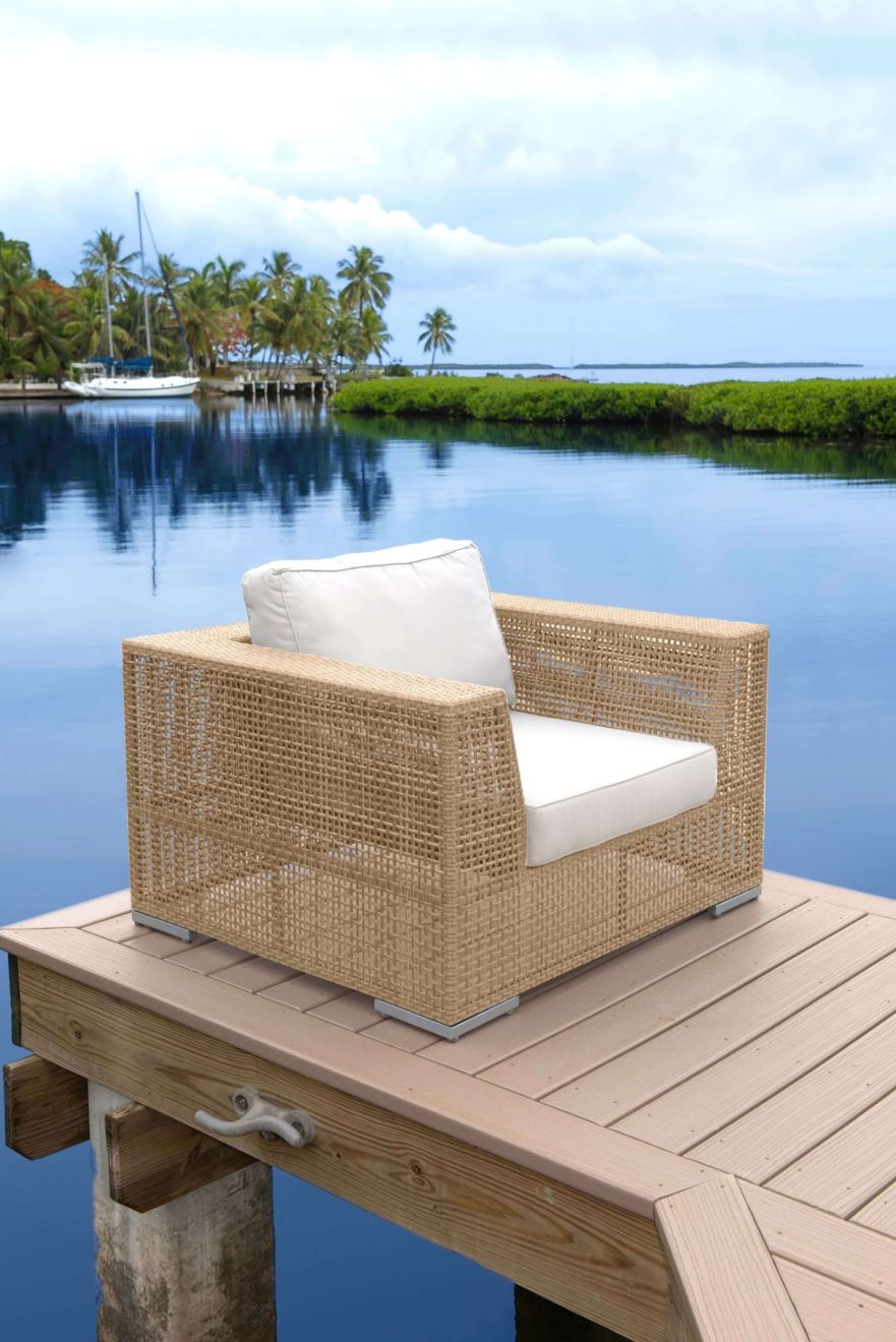 Panama Jack Austin Collection Lounge Chair with Outdoor Off-White Fabric PJO-3801-NAT-LC