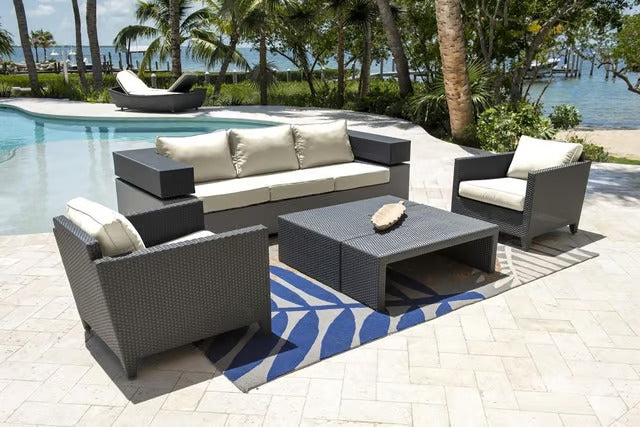 Panama Jack Onyx Collection Lounge Chair with Outdoor Off-White Fabric | PJO-1901-BLK-LC