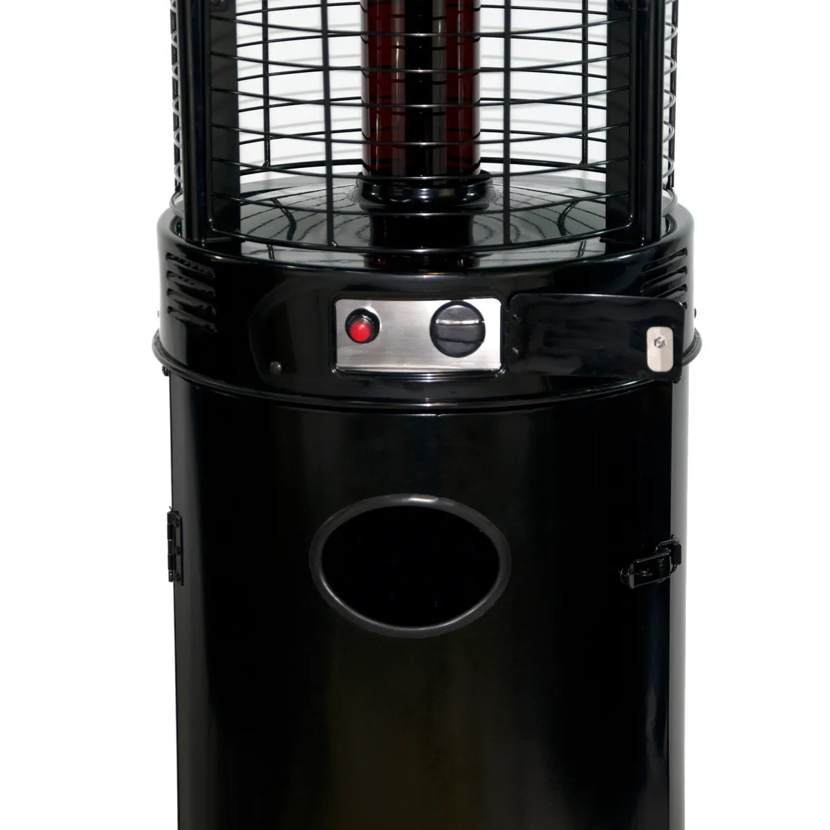 RADtec 80-inch Ellipse Flame Propane Patio Heater with ruby glass, black finish.