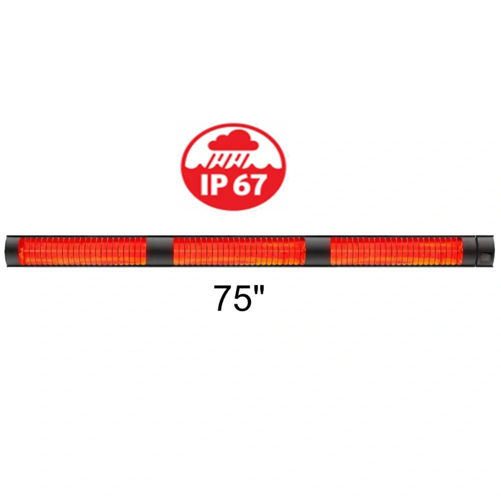 Weatherproof RADtec electric patio heater providing warmth for outdoor spaces.