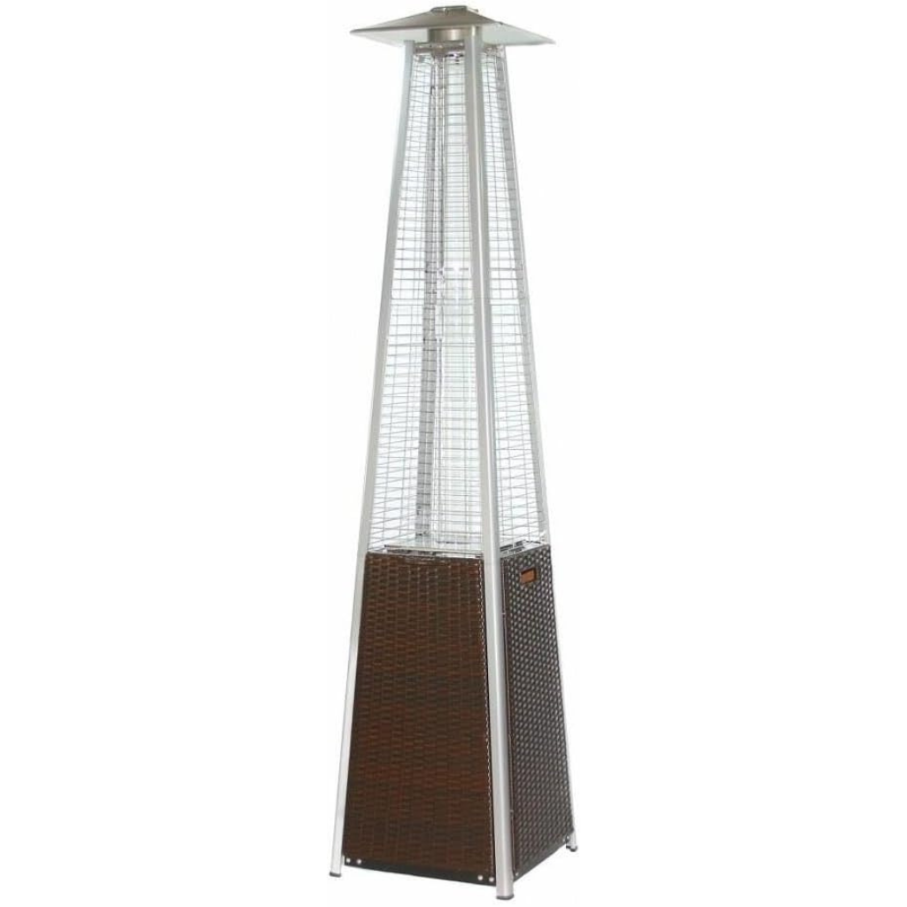 RADtec Tower Flame Patio Heater with dark brown wicker finish, 41,000 BTU warmth.