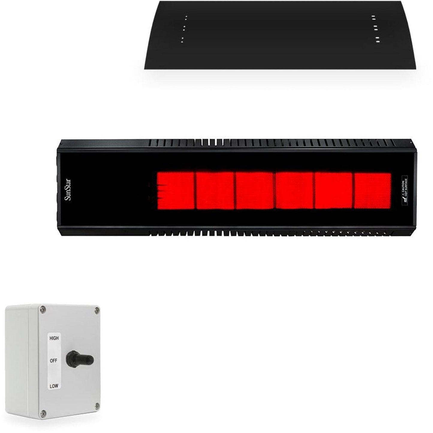 Sunstar 50N7 SGL0 Natural Gas Black Sunstar Package: Two-Stage 50,000 To 34,000 BTU Infrared Heater With A 3-Way Position Switch, Heat Shield And Fixed Mounting Kit