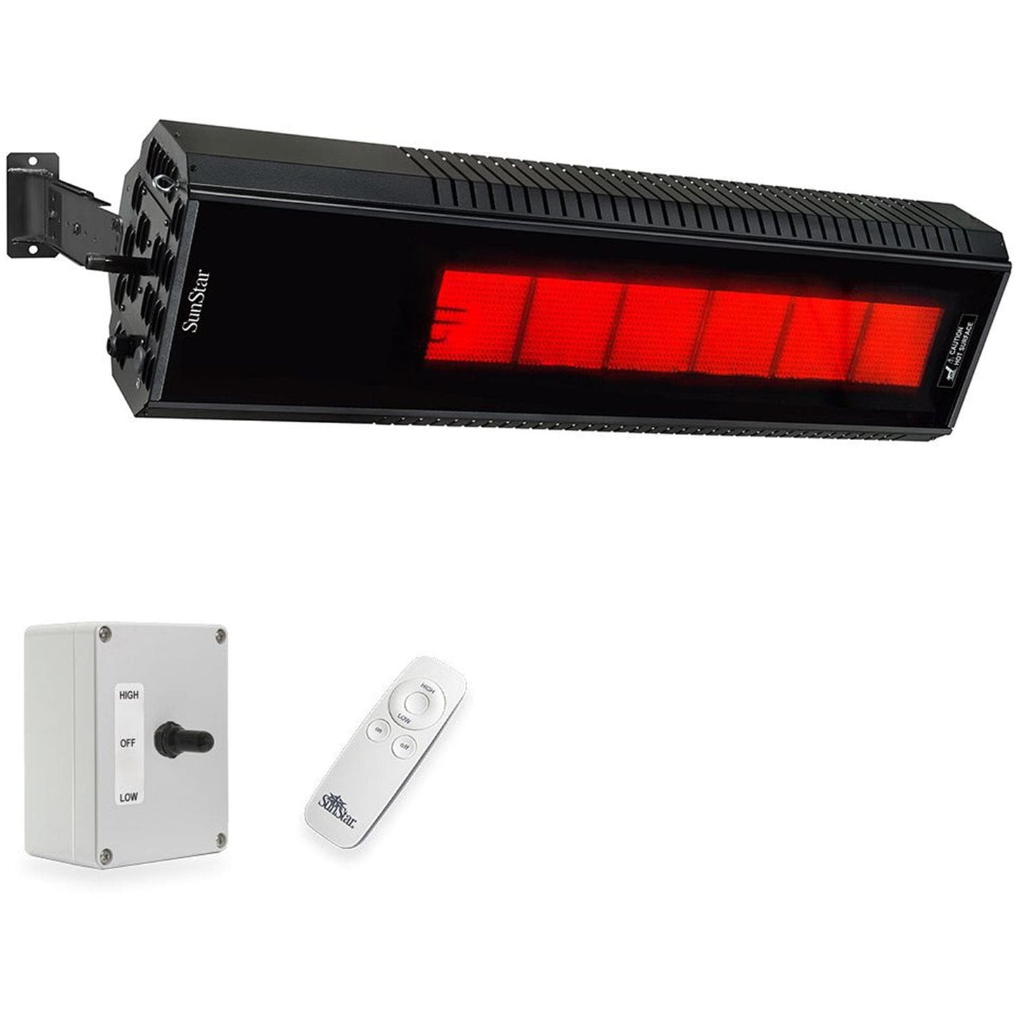 Sunstar 50L10 SGL1560 Liquid Propane Black Sunstar Package: Two-Stage 50,000 To 34,000 BTU Infrared Heater With A 3-Way Position Switch, Wireless Remote, And Adjustable Mounting Kit