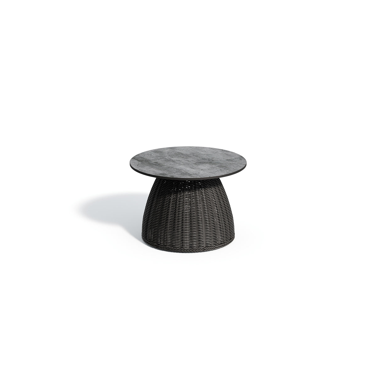 The same side table in the pale Skyline decor on a dark woven base