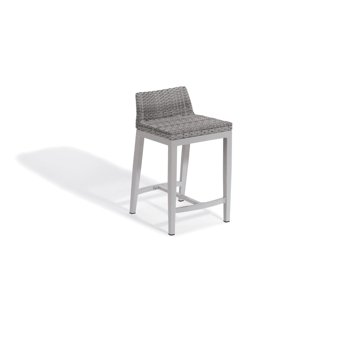 Argento woven counter stool with footrail on an aluminum frame