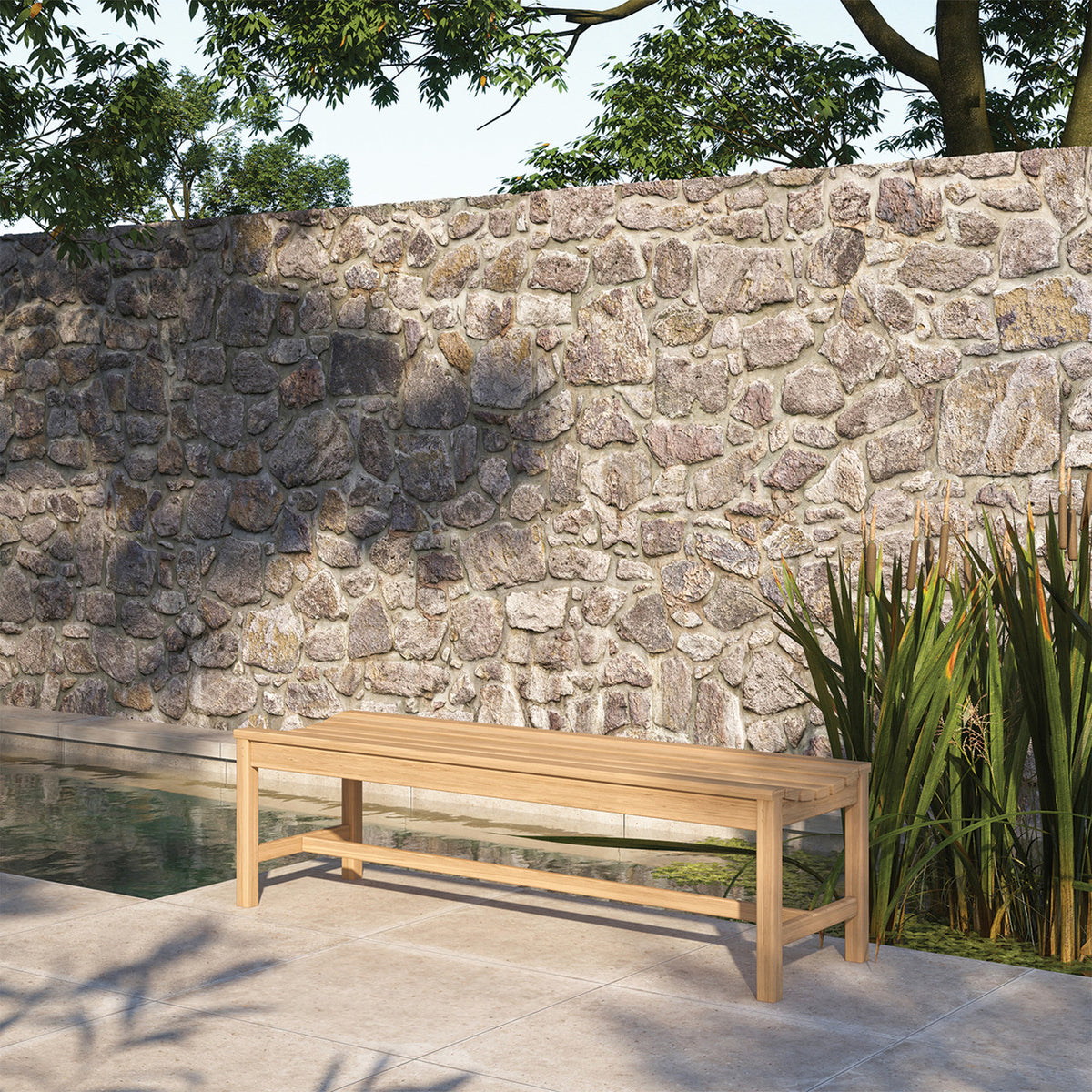 Oxford Garden Oxford Teak 5' Backless Bench, close detail of the frame and surface