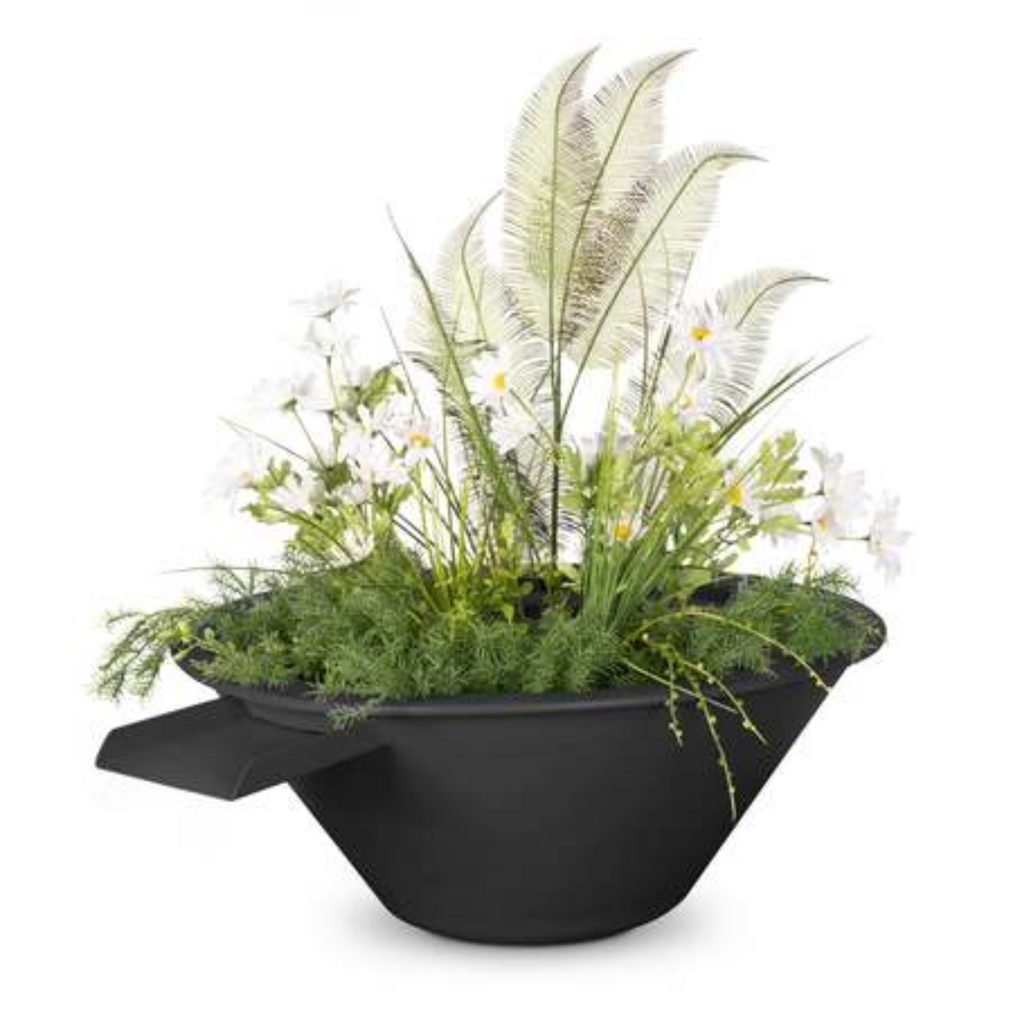 The Outdoor Plus 24" Round Cazo Planter & Water Bowl - Powder Coated Metal - Black - | OPT-R24PCPW-BLK