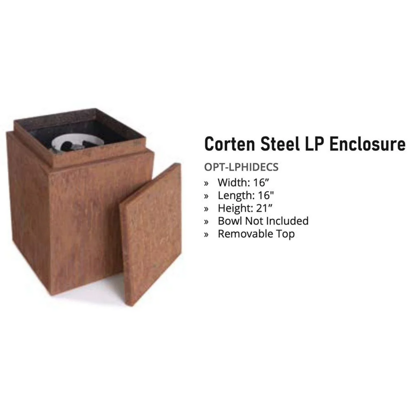 The Outdoor Plus, Propane Tank Enclosure with Removeable Top - Corten Steel | OPT-LPHIDECS