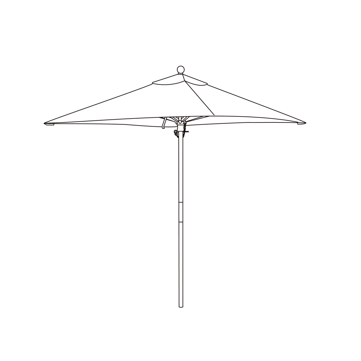 Six and a half foot square market umbrella on a powder coated aluminum pole, canopy open, shown against a plain background