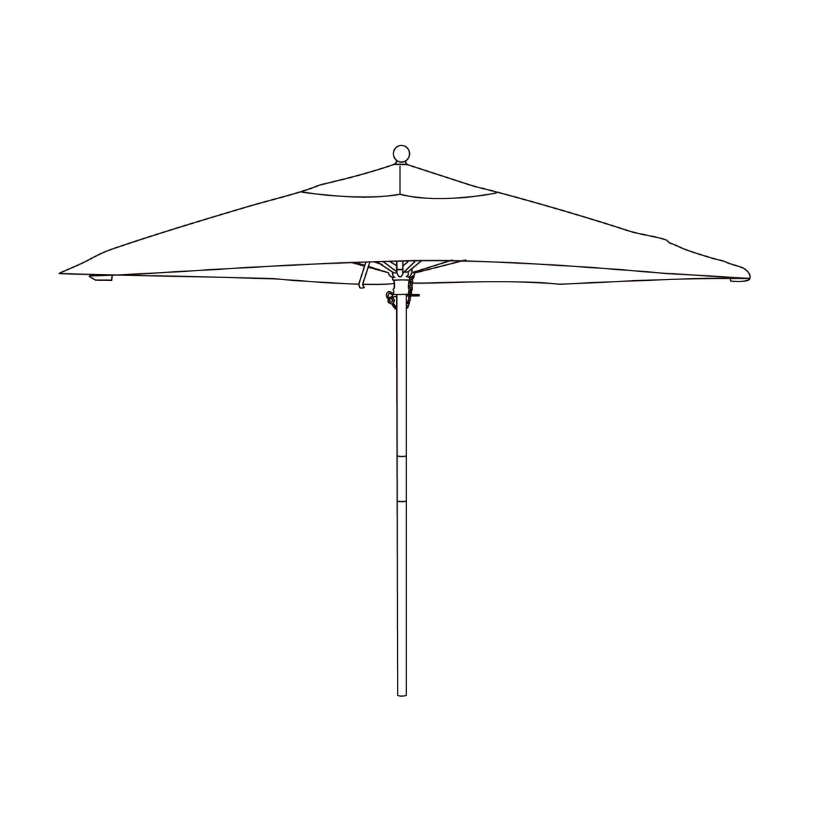 Six by ten foot rectangular market umbrella on a hardwood pole, canopy open, shown against a plain background