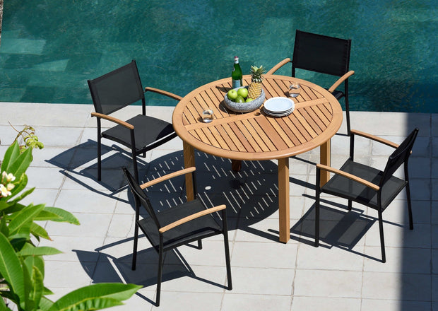 Amazonia Oldbury 5 Piece Round Patio Dining Set, Stacking Chairs