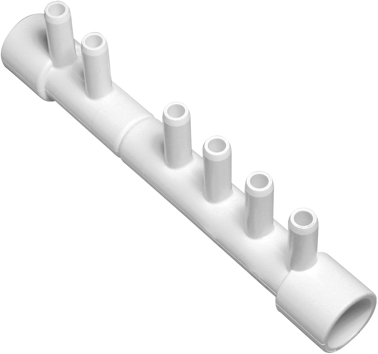 Waterway Plastics 806105120373 3/8" b 6 Port Flow Thru 1/2" s x 1" spg Manifold