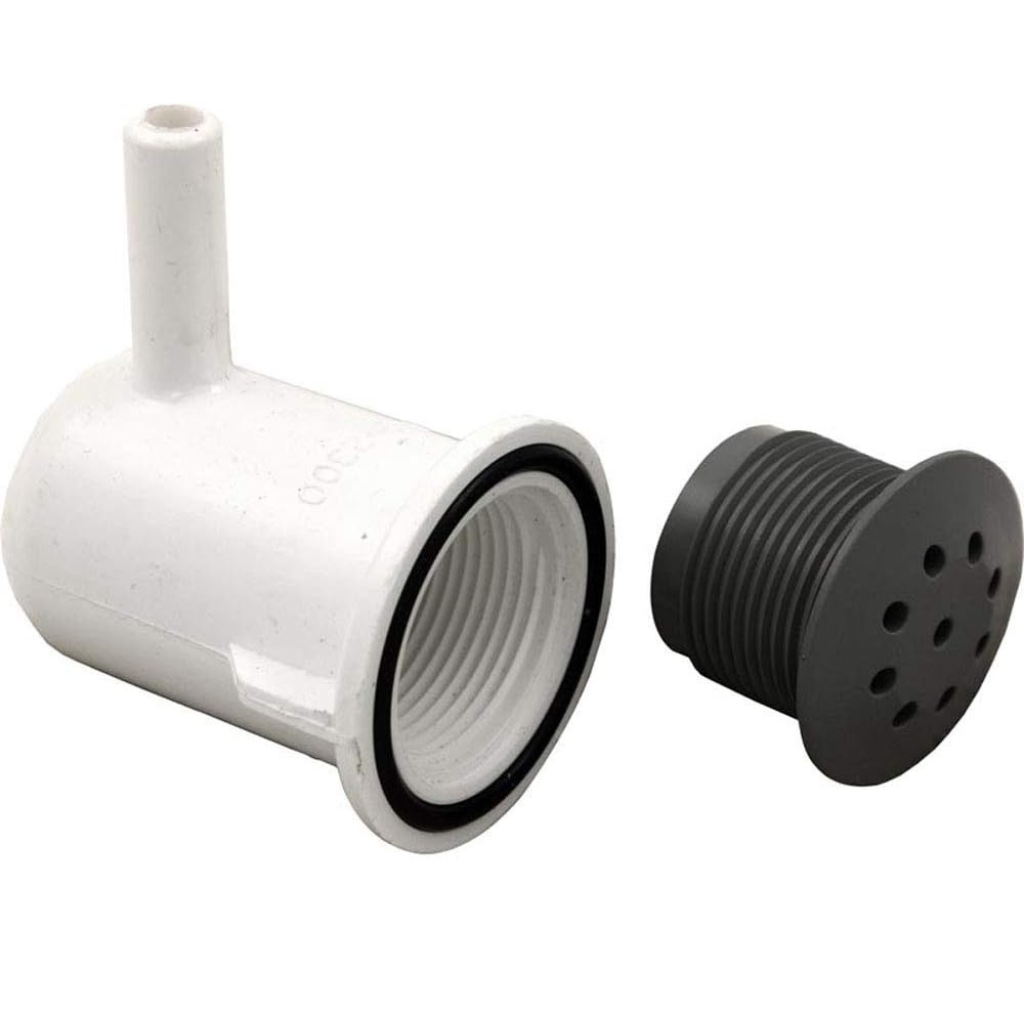 Gray Waterway Plastics Air Injector with Top Flo technology and elbow style design for pools.