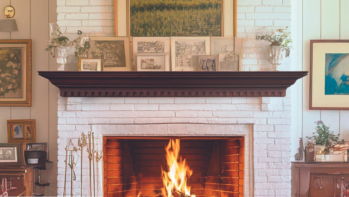 Lexington Hearth Federal mantel over a brick fireplace