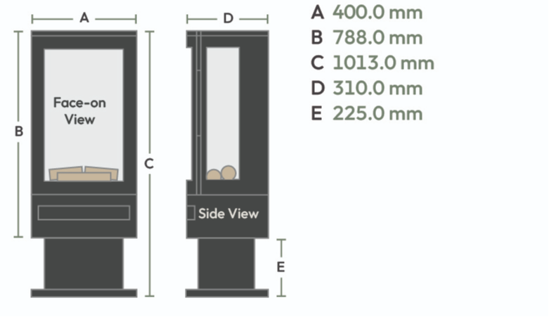 Dimension drawing for the British Fires Bramshaw electric stove