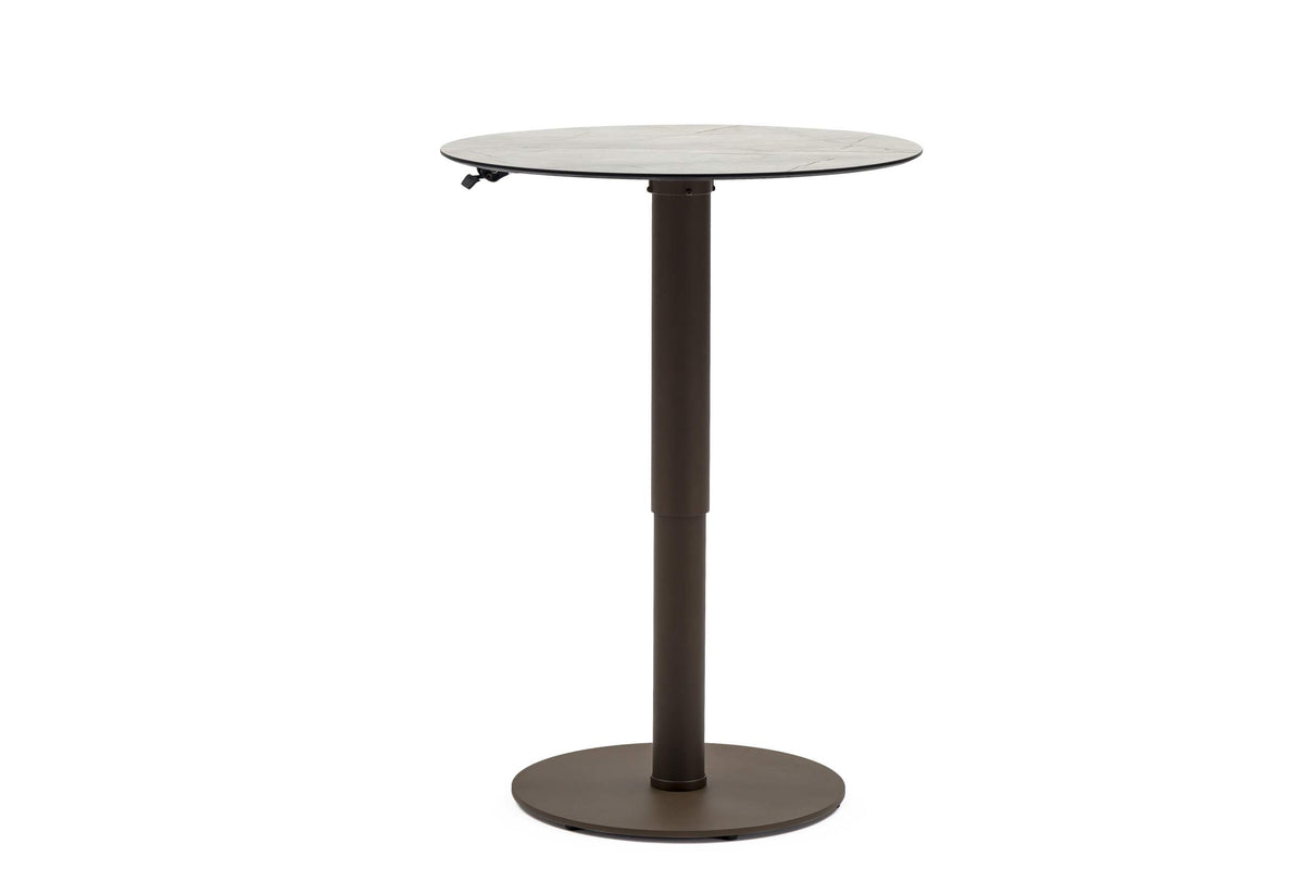 COUTURE Jardin Enjoy Round Adjustable Table in Bronze Aluminum / Oyster Marble HPL