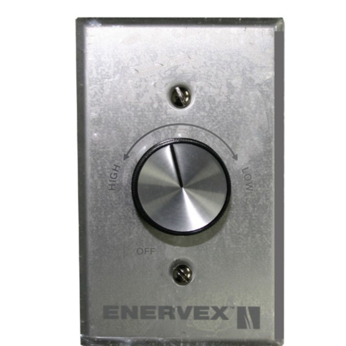 Enervex brushed steel fan speed control wall plate with knob, model 301.0108.1200