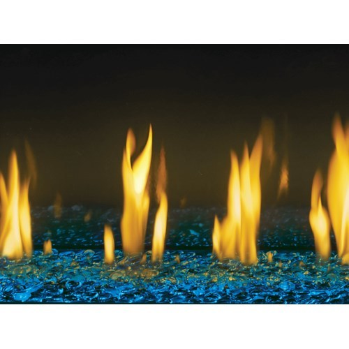 Napoleon MKBB blue glass beads media kit providing a vibrant, shimmering base for Astound linear fireplaces.