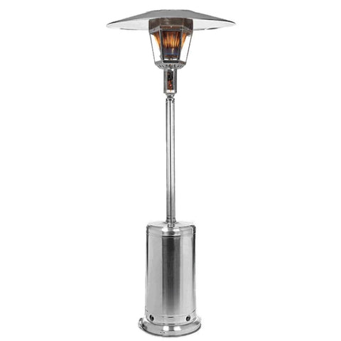 RADtec 96-inch stainless steel natural gas patio heater with real flame and 40,000 BTU output for outdoor warmth.