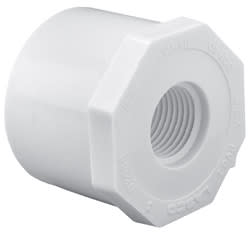 Lasco PVC Reducing Bushing, Spigot x FPT, White, Schedule 40, model 438072