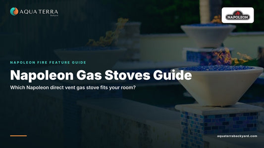 Napoleon Gas Stoves Guide, over a lit gas fire feature.