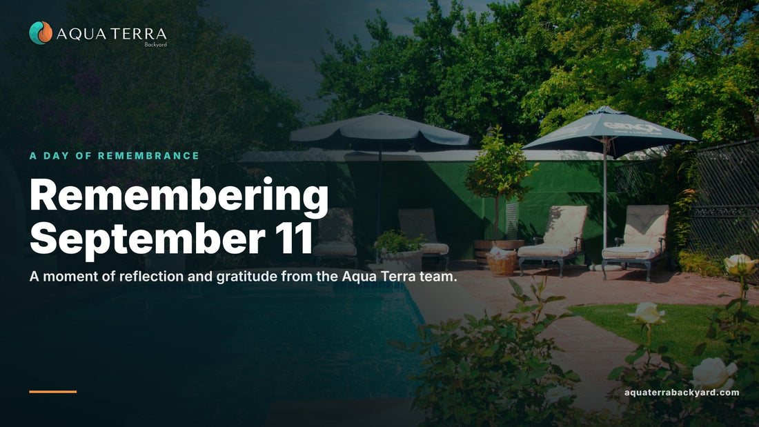 Remembering September 11, over a landscaped backyard pool.