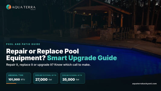Repair or Replace Pool Equipment? Smart Upgrade Guide, over a pool at twilight.