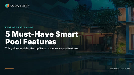 5 Must-Have Smart Pool Features, over a lit pool at night.