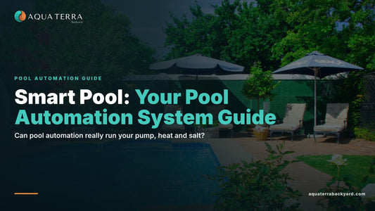 Smart Pool: Your Pool Automation System Guide, over a landscaped backyard pool.