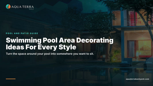 Swimming Pool Area Decorating Ideas For Every Style, over a lit pool at night.