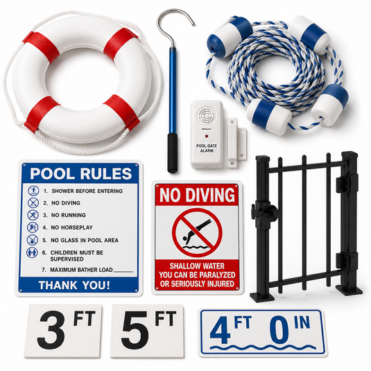 Pool Signs, Depth Markers, Alarms & Safety Equipment – Aqua Terra Backyard