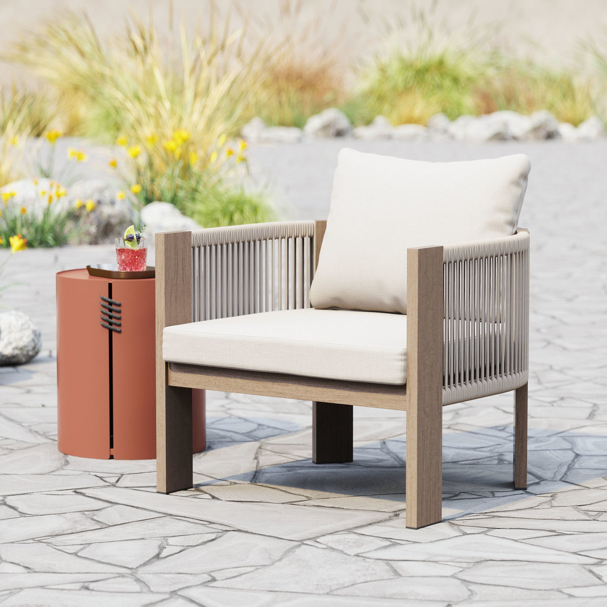 Rebel Outdoor Patio Accent Chair, Beige