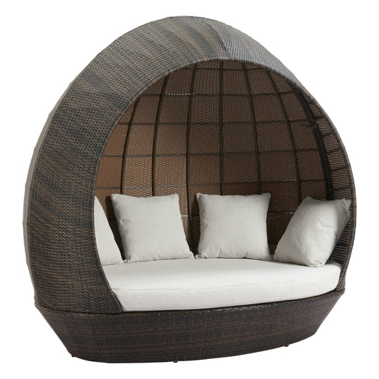 Marisol Outdoor Patio Beach Daybed, Brown & Beige