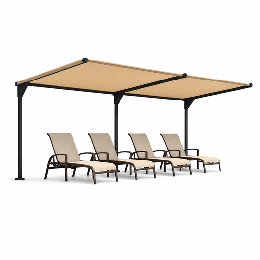Tara Shade DeLux canopy fitted taut on its cantilever frame, shown on a white background