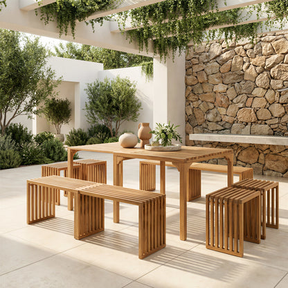 Riviera Outdoor Patio Extendable Bench, Set of 2, Natural