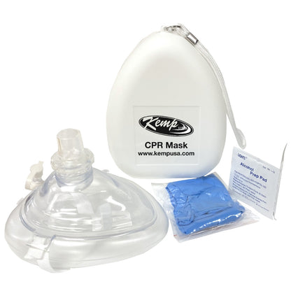 Ambu CPR Mask with O2 Inlet, Headstrap, Gloves and Wipes, Kemp USA