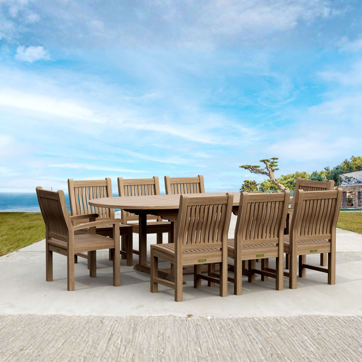 Anderson Teak Bahama Sahara Side Chair 7-Piece 87" Oval Dining Set
