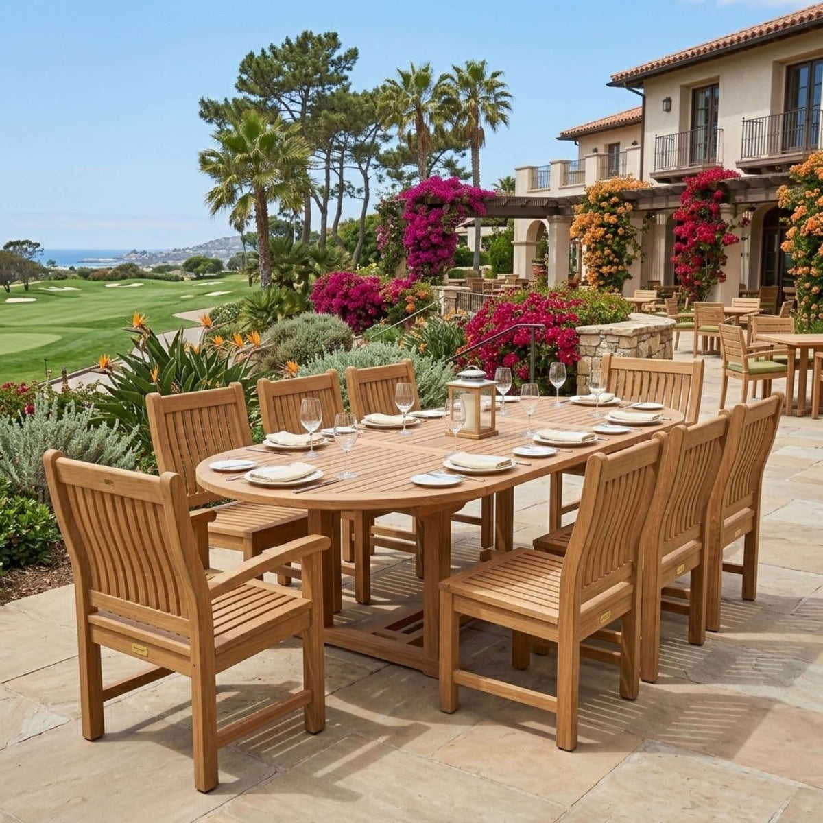 Anderson Teak Bahama Sahara Side Chair 7-Piece 87" Oval Dining Set