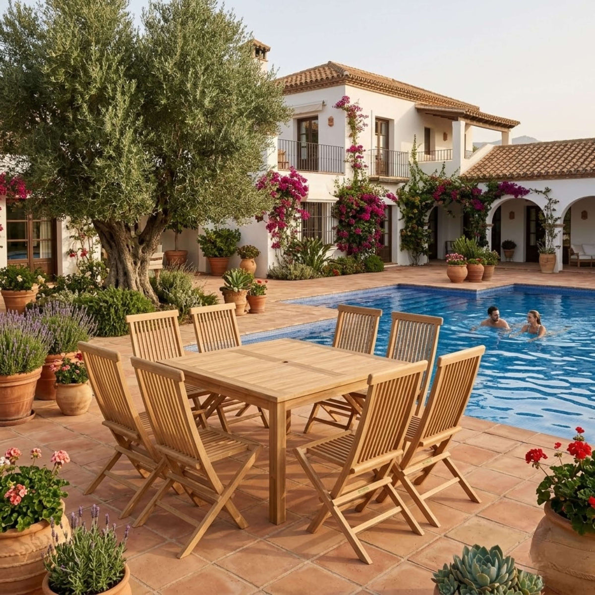 Anderson Teak Windsor Classic Chair 9-Piece Folding Dining Set